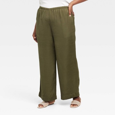 Women's Mid-Rise Straight Leg Crinkle Satin Pull-On Pants - A New Day™