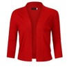 Women's 3/4 Sleeve Open Front Cropped Cardigan Sweater Lightweight Knit Short Shrugs Red S - 2 of 4