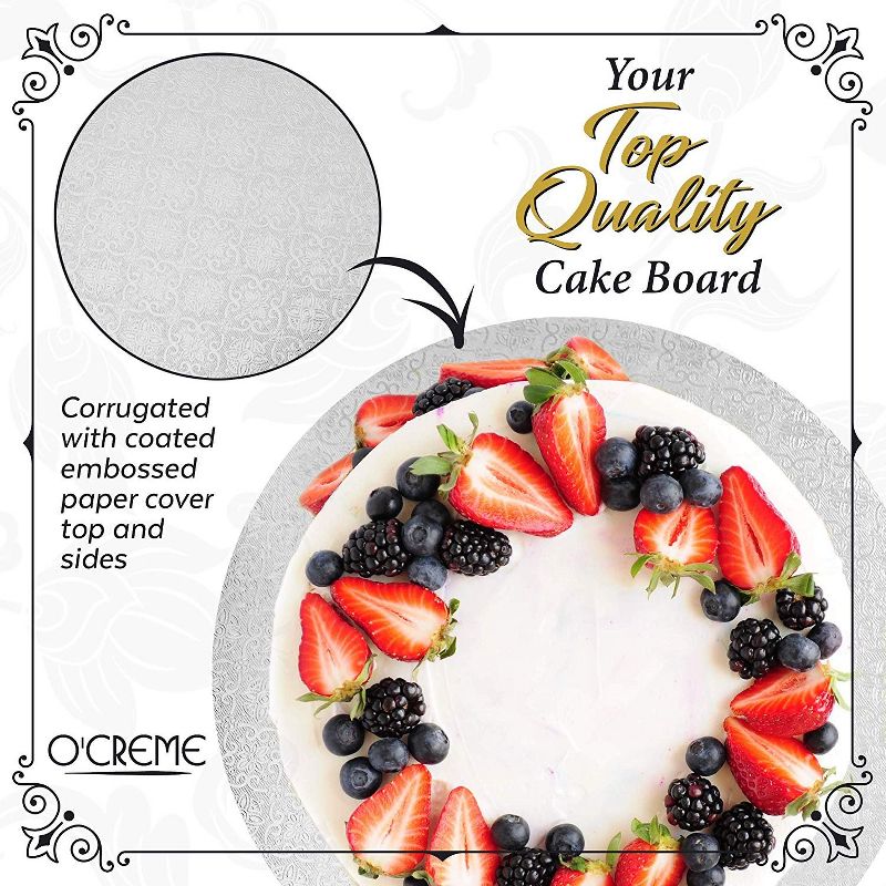 O'Creme White Wraparound Cake Pastry Round Drum Board 1/4 Inch Thick, 16 Inch Diameter - Pack of 10, 4 of 10
