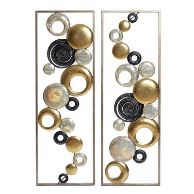 LuxenHome Set of 2 Modern Multi-Color Abstract Metal Wall Decor Panels Multicolored