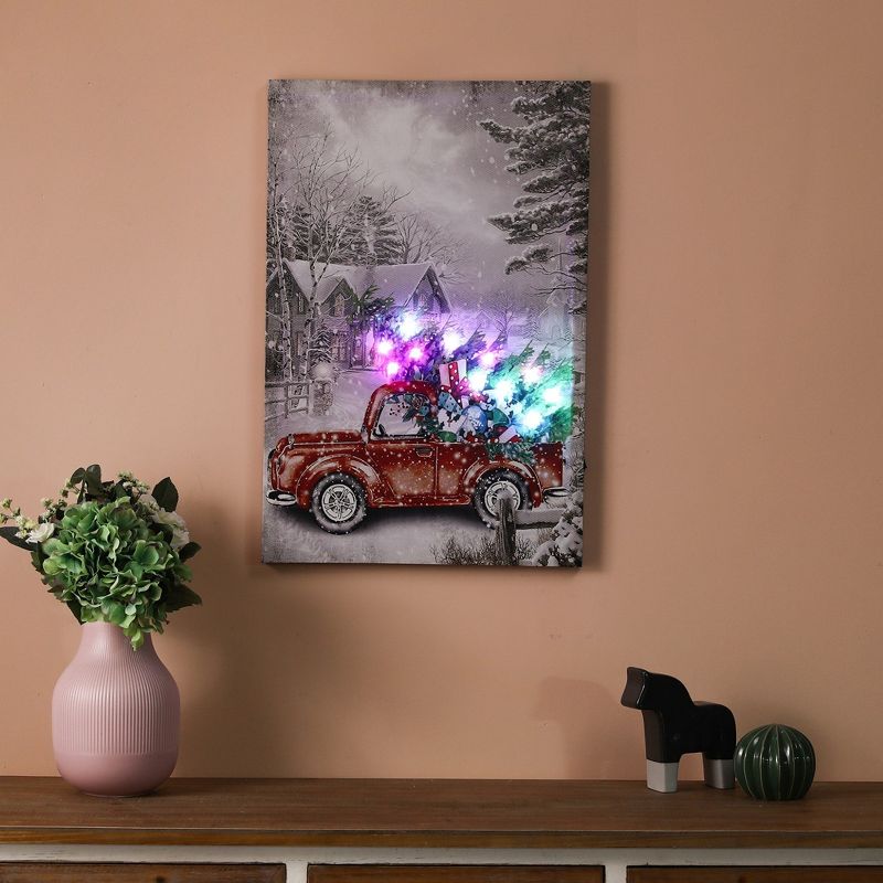 LuxenHome Holiday Christmas Vintage Truck Canvas Print with Lights Red, 3 of 5