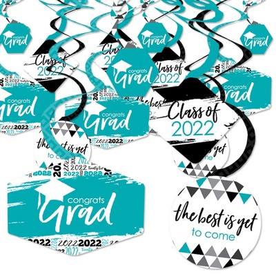 Big Dot of Happiness Teal Grad - Best is Yet to Come - 2022 Turquoise Graduation Party Hanging Decor - Party Decoration Swirls - Set of 40