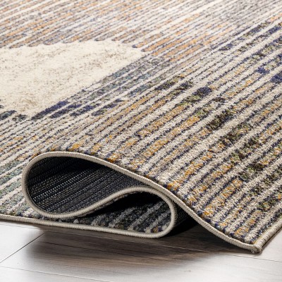 Adrienne Gray and Beige Abstract Synthetic Area Rug