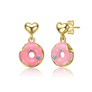 Guili 14K Gold Plated Earrings with Heart and Pink Donut Charms Add a Playful, Whimsical Touch to Any Look with Sweet and Fun Style - 1 of 2
