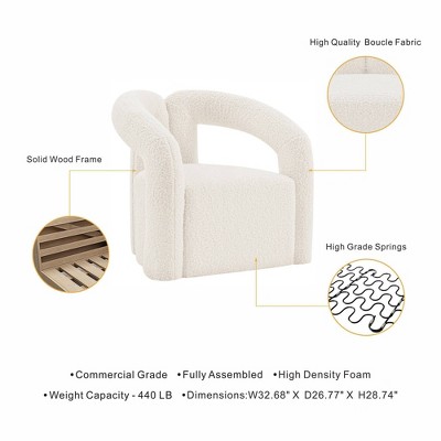 Cream Boucle Upholstered Modern Accent Chair with Pine Wood Frame