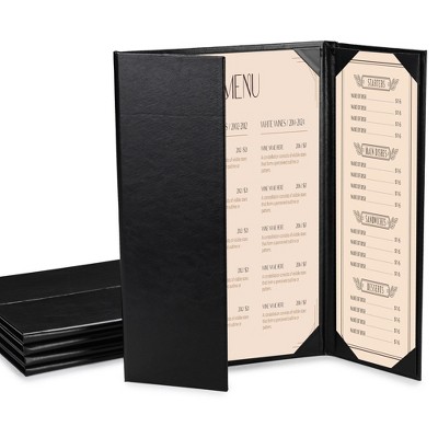 WeChef 5 Pack Restaurant Menu Covers Gate Fold for 8.5x14" & 4.25x14" Paper PU Leather for Wine List Coffee Bars Hotel