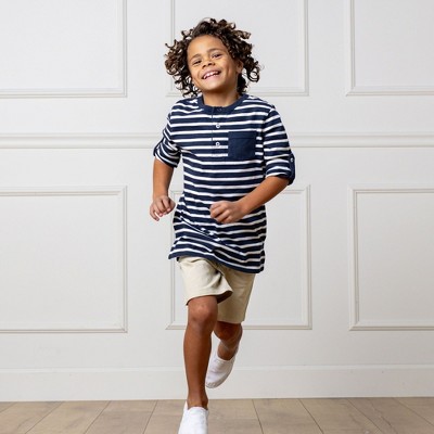 Hope & Henry Boys' Henley Pocket Tee with Rolled Sleeves (Navy Stripe with Pocket, Large) — фото 3