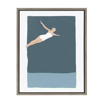 18" x 24" Sylvie The Leap Framed Canvas by Rocket Jack Gray - Kate & Laurel All Things Decor: UV-Resistant, Easy Hang, Modern Sports Art