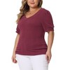 Agnes Orinda Women's Plus Size Ribbed Knit V-Back Pullover Elegant T-shirts - 2 of 4
