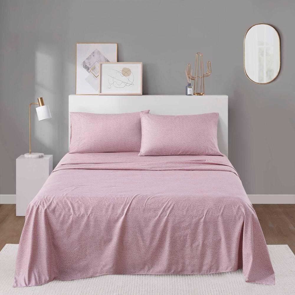 Intelligent Design Twin Print Microfiber All Season Soft Wrinkle Free Sheet Set Blush: Machine Washable, OEKO-TEX Certified
