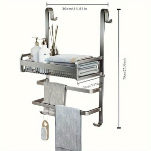 MaseiKar No-Drill Bathroom Towel Rack, Shower Door Hooks Stainless Steel Wall-Mounted Towel Bar for Glass Door, Spa & Small Spaces - 1 of 4