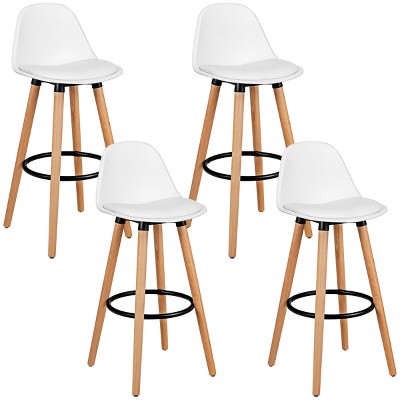 Tangkula Set of 4 Mid Century Barstool 28.5" Dining Pub Chair w/Leather Padded Seat White/Black