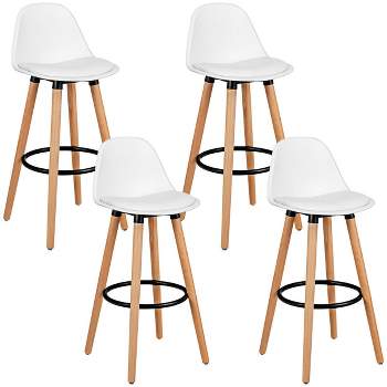 Tangkula Set of 4 Mid Century Barstool 28.5" Dining Pub Chair w/Leather Padded Seat White/Black