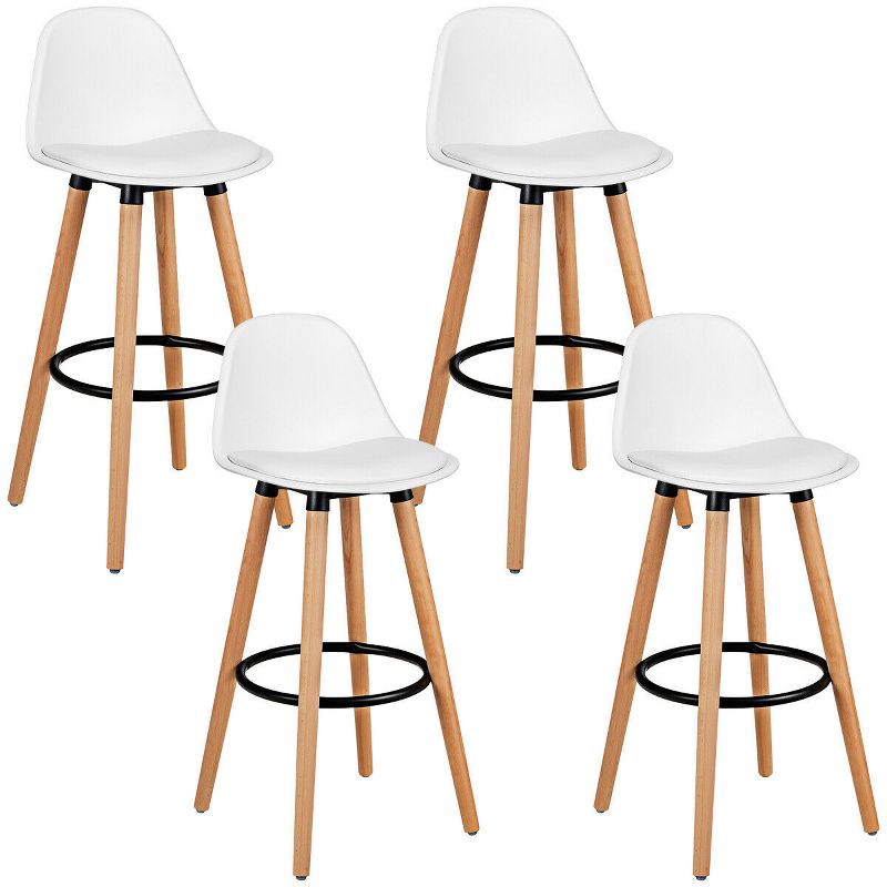 Tangkula Set of 4 Mid Century Barstool 28.5" Dining Pub Chair w/Leather Padded Seat White/Black, 1 of 9
