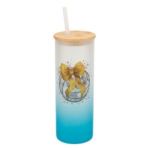 Elanze Designs 25 Ounce Frosted Glass Gradient Travel Tumbler With Straw and Wooden Lid, Volleyball Red Paint Splatter Sky Blue - 1 of 1