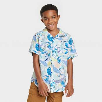 Boys' Short Sleeve Tropical Printed Button-Down Resort Shirt - Cat & Jack™ White 