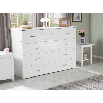 White Coastal Queen Murphy Bed Chest with Charging Station