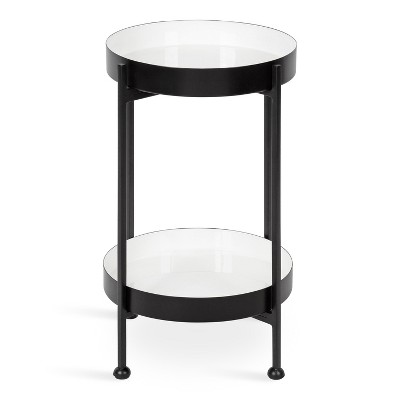 Modern Two-Tiered Round Black and White Metal Side Table
