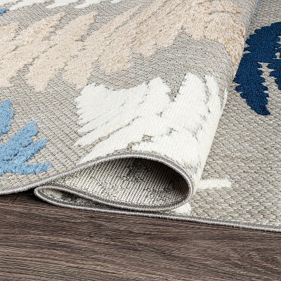 Seville Blue and Beige Floral Synthetic Indoor/Outdoor Rug