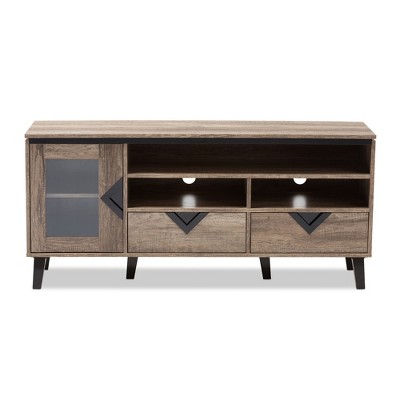 Cardiff Light Brown and Black Wood TV Stand with Cabinet
