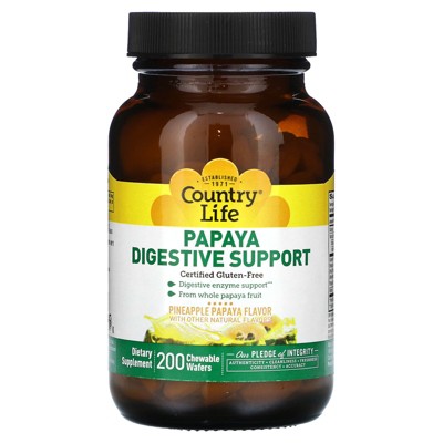 Country Life Papaya Digestive Support, Pineapple Papaya, 200 Chewable Wafers
