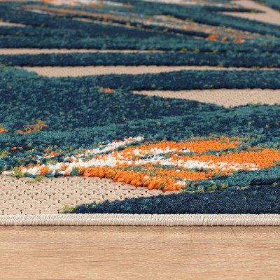 Tropical Floral Leaves Multi 5' x 7' Flat Woven Area Rug
