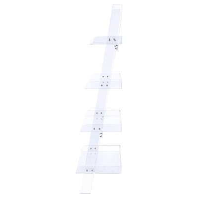 Modern White Acrylic 72'' Ladder Bookcase with 4 Shelves