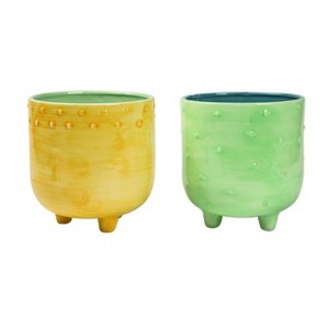 Transpac Large Dolomite Footed Planter with Drainage Multicolored Design for Indoor Use Tabletop Decoration Gift - 1 of 1