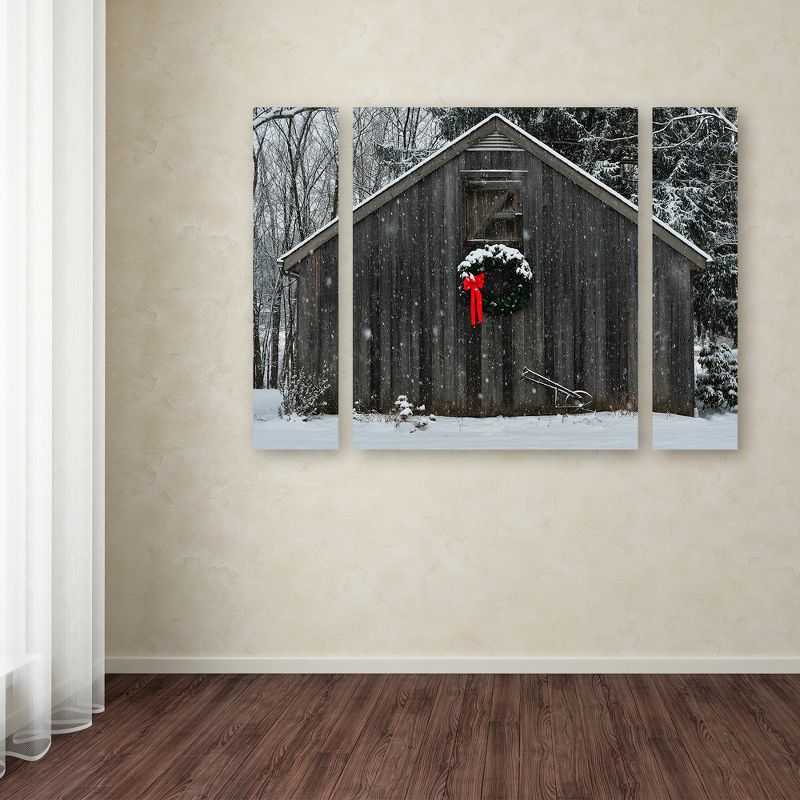Trademark Fine Art -Kurt Shaffer 'Christmas Barn in the Snow' Multi Panel Art Set Large, 3 of 4