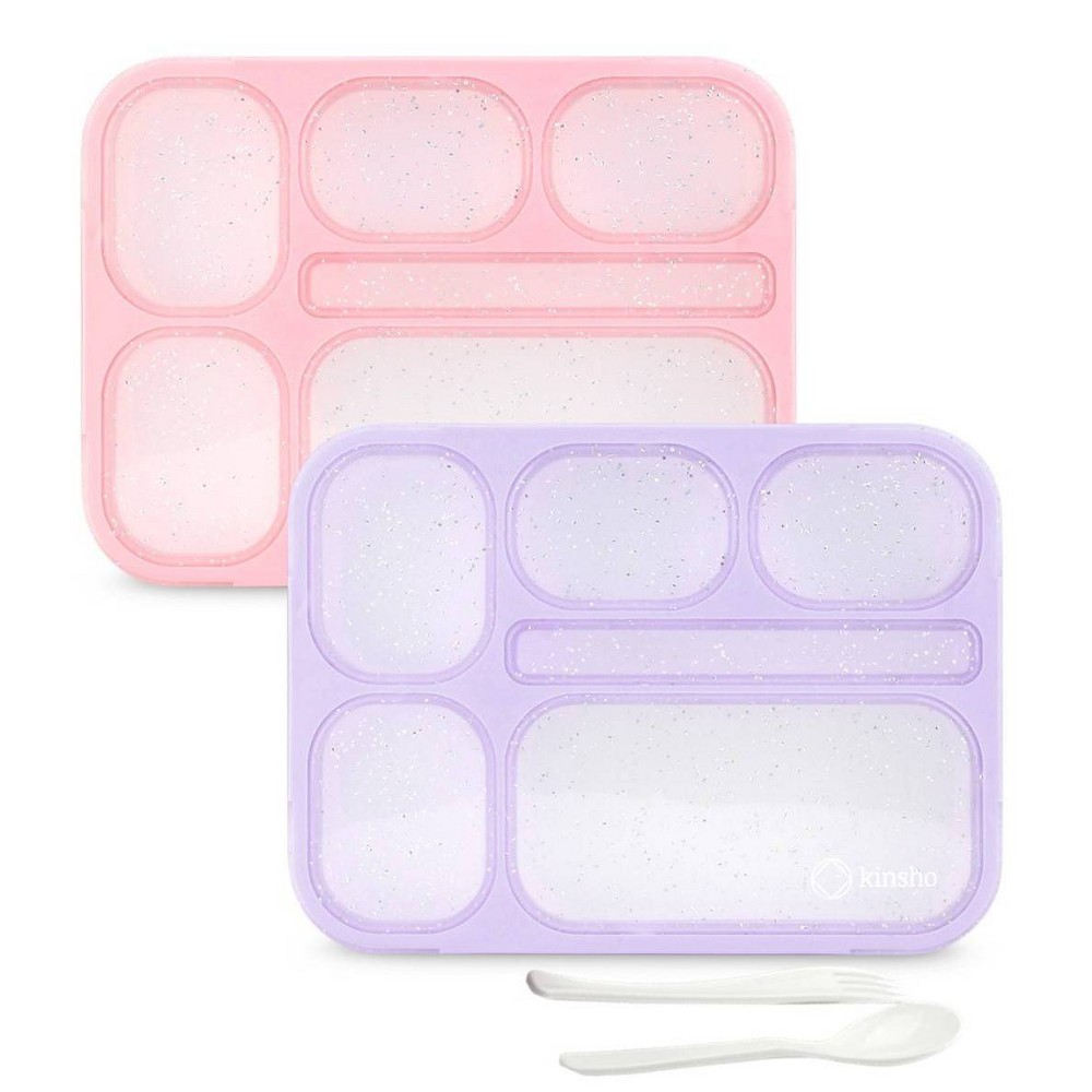 kinsho 8pc (set of 2) 4c Classic Bento Lunch Box 6 Section Leak Proof Food Storage Boxes Lilac/Pink Glitter