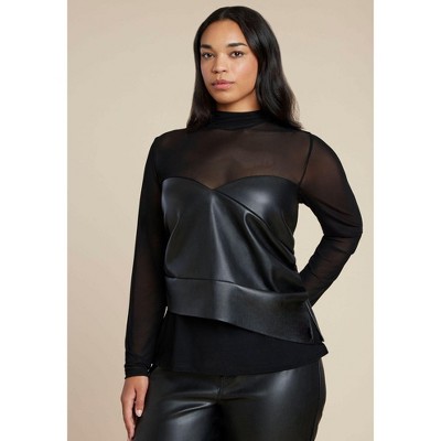 ELOQUII Faux Leather Wrap Top