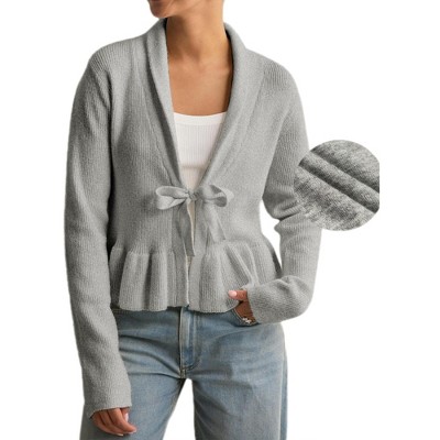 Women's Casual Draped Open Front Cropped Cardigan Long Sleeve Sweater Peplum Knit Outwear