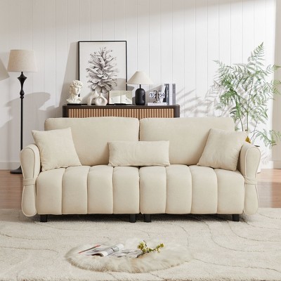 NicBex Couches for Living Room 80" Cloud Sofa Premium Chenille Fabric Upholstered 3-seat Sofa Couch with Pillows and Solid Wood, Beige