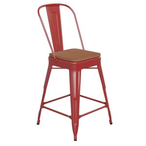 Emma and Oliver Metal Indoor-Outdoor Stool with Removable Back and All-Weather Polystyrene Seat - 1 of 4
