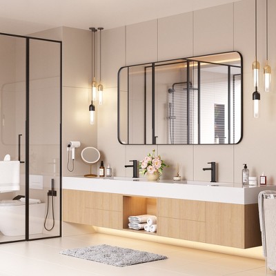Tempered Glass Rounded Rectangle Framed Wall-Mounted Bathroom Vanity Mirror