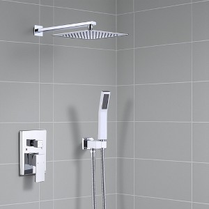 Shower System Shower Faucet Combo Set Wall Mounted with 10" Rainfall Shower Head and handheld shower faucet, Chrome Finish with Brass Valve Rough-In - 1 of 4