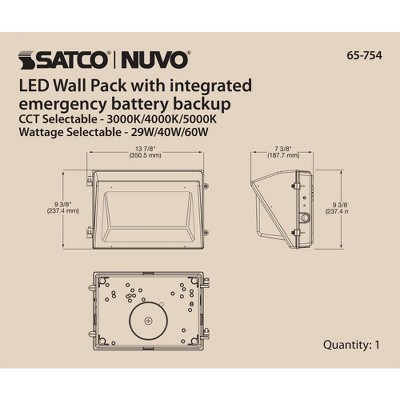 Bronze Dimmable LED Outdoor Wall Pack with Battery Backup