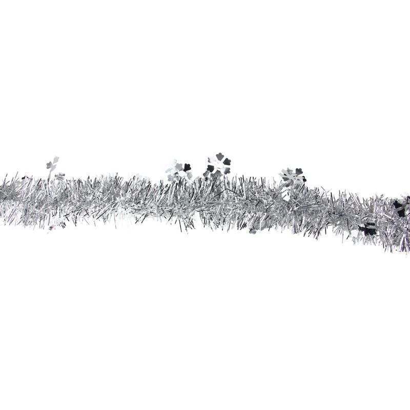 Northlight 50' x 2.75" Unlit Silver and Shiny Snowflakes Tinsel Christmas Garland, 3 of 5