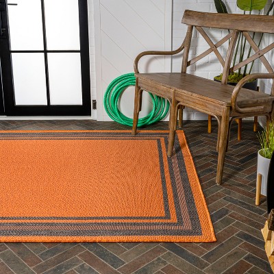 Modern Stripe Border Terracotta/Dark Gray 3' x 5' Indoor/Outdoor Rug