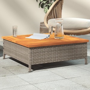vidaXL Patio Table Gray 27.6"x27.6"x9.8" Rattan and Acacia Wood - 1 of 4