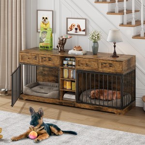82" Wooden Dog Cage Crate Furniture TV Stand,Indoor Large Dog Kennel with 4 Drawers and Shelves for 2 dogs - 1 of 4