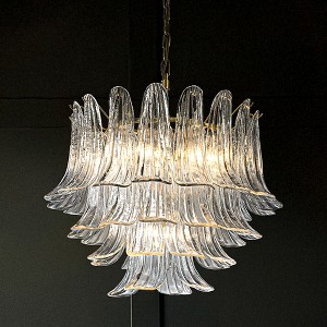 ALOADECOR 24'' Vintage Mid-Century Modern Chandelier 4-Light 4-Tier Clear Art Glass Pendant With Antique Bronze Finish For Living Room - 1 of 4