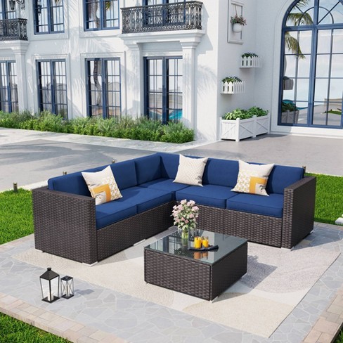 6pc Patio Conversation Set with Rattan Wicker Chairs Coffee Table Captiva Designs