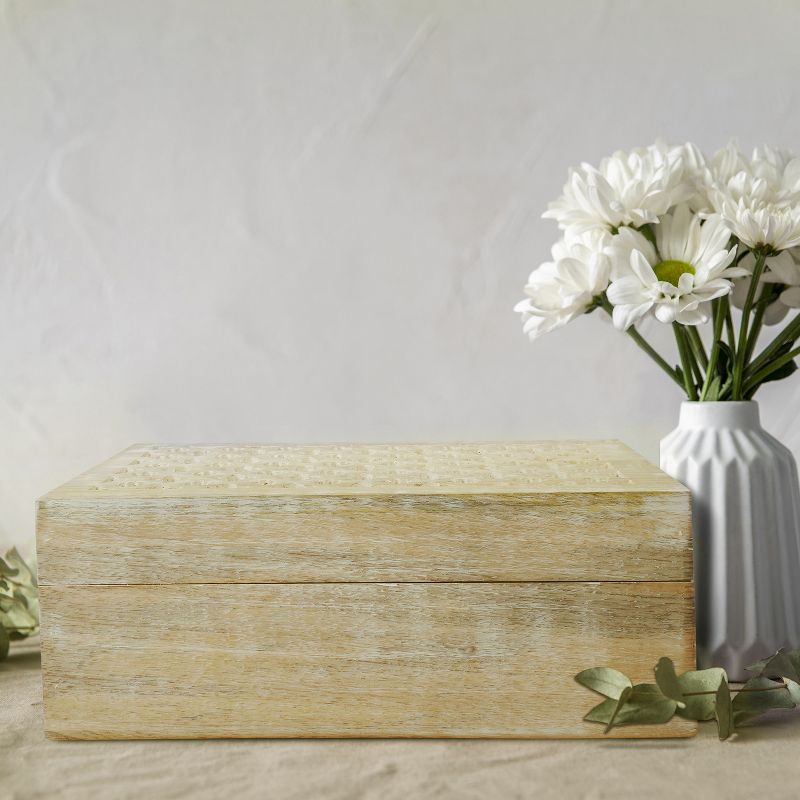 Mela Artisans Wood Keepsake Box with Hinged Lid in Trellis Design White- Extra Large, 4 of 7