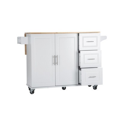 NicBex Kitchen Island with Drop Leaf Rolling Kitchen Island with 3 Drawers, a Storage Cabinet, and 5 wheels