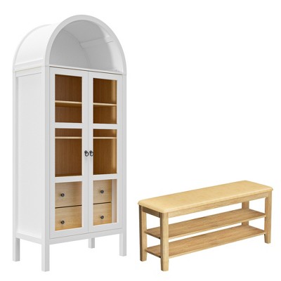 72" H Modern Farmhouse Auto Sensor Light Arched Cabinet with Shoe Rack Bench