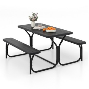 Gymax Picnic Table & Bench Set Outdoor Picnic Table Bench Set w/ Metal Frame & All Weather-resistant Surface Camping Table Set Black/Green/Grey/White - 1 of 4