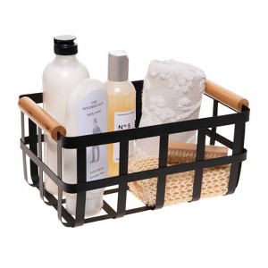 Large Metal Basket with Bamboo Handles Black - Simplify: Iron Bathroom Organizer, Spot Clean, 360 Volume - 1 of 2