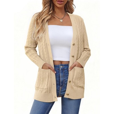 INSPIRE CHIC Women's Casual V Neck Long Sleeve Button Down with Pockets Sweater Cardigans