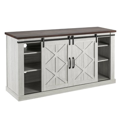 Coast-to-Coast Sliding Barn-Door TV Stand in Saw Cut-Off White